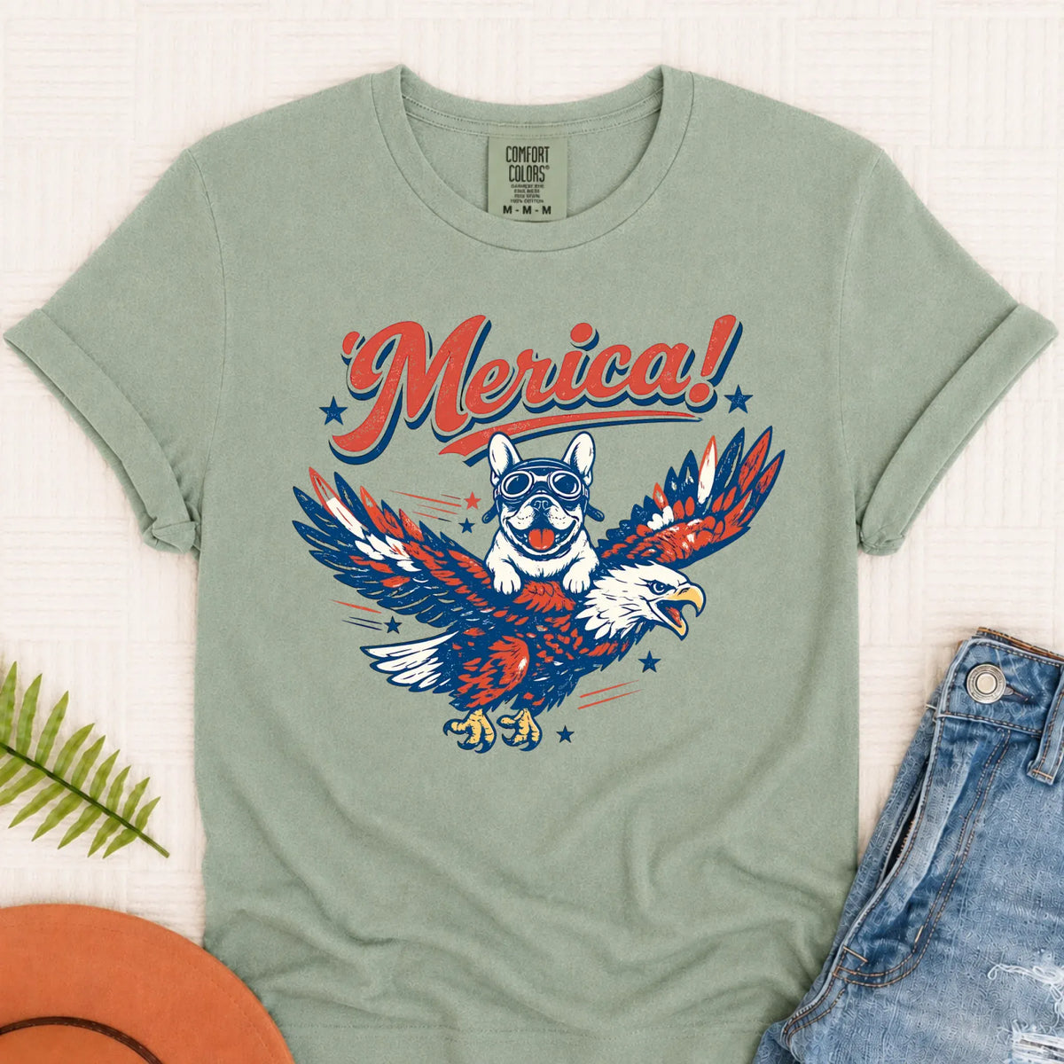 Custom Frenchie America Eagle Unisex TShirt Bay