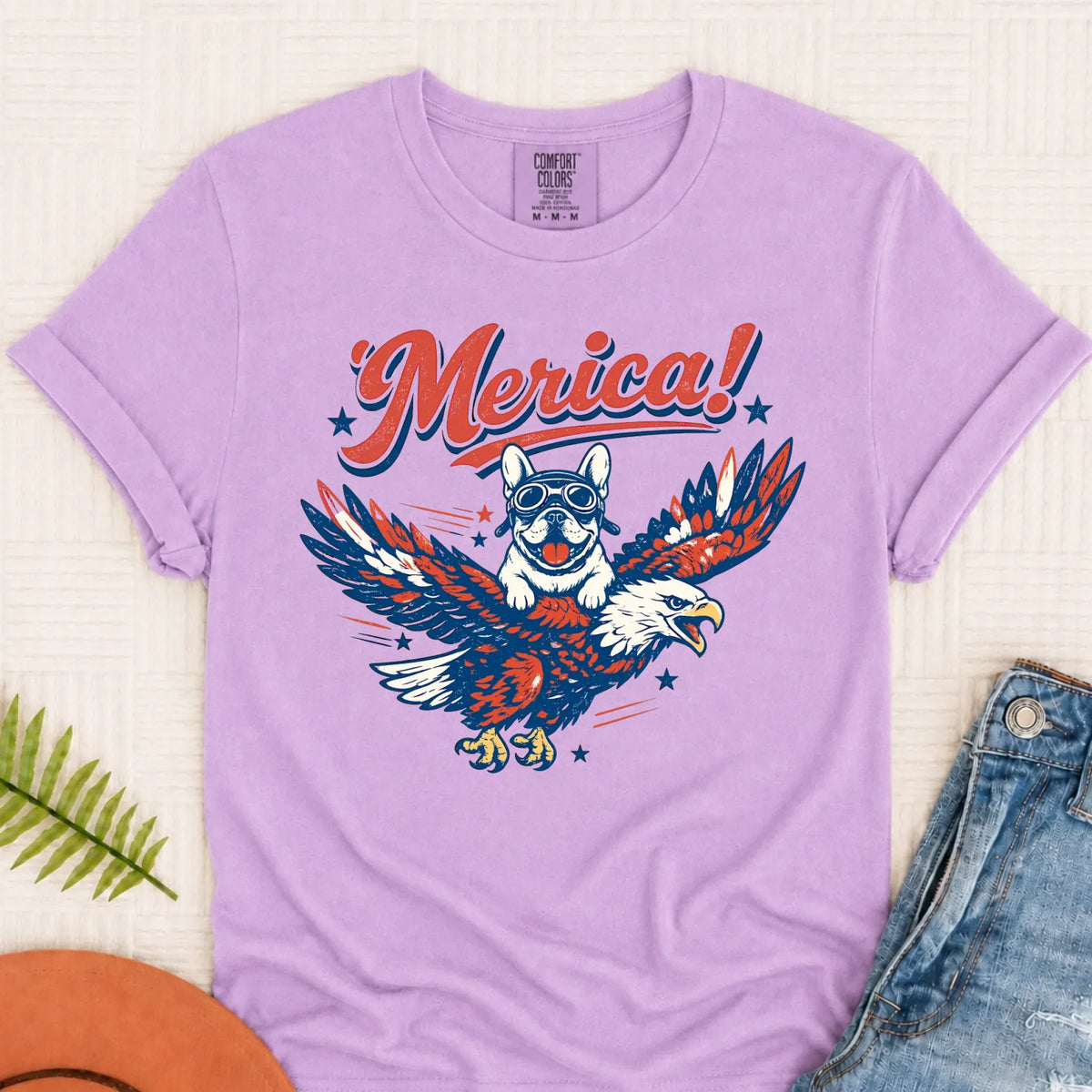 Custom Frenchie America Eagle Unisex TShirt Orchid