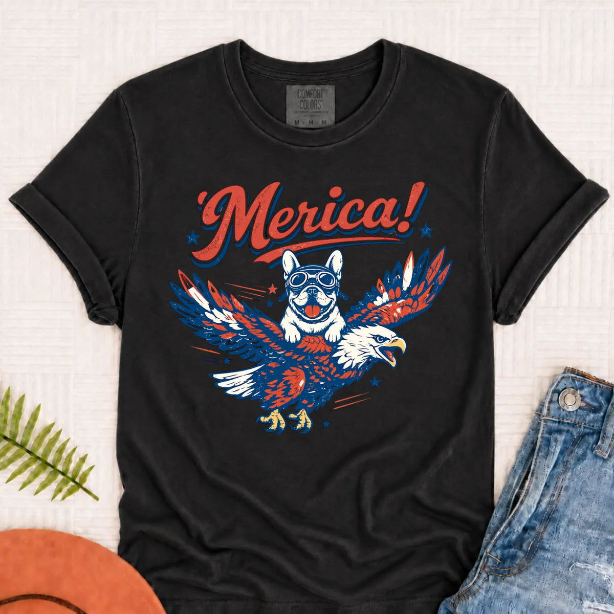 Custom Frenchie America Eagle Unisex TShirt Graphite