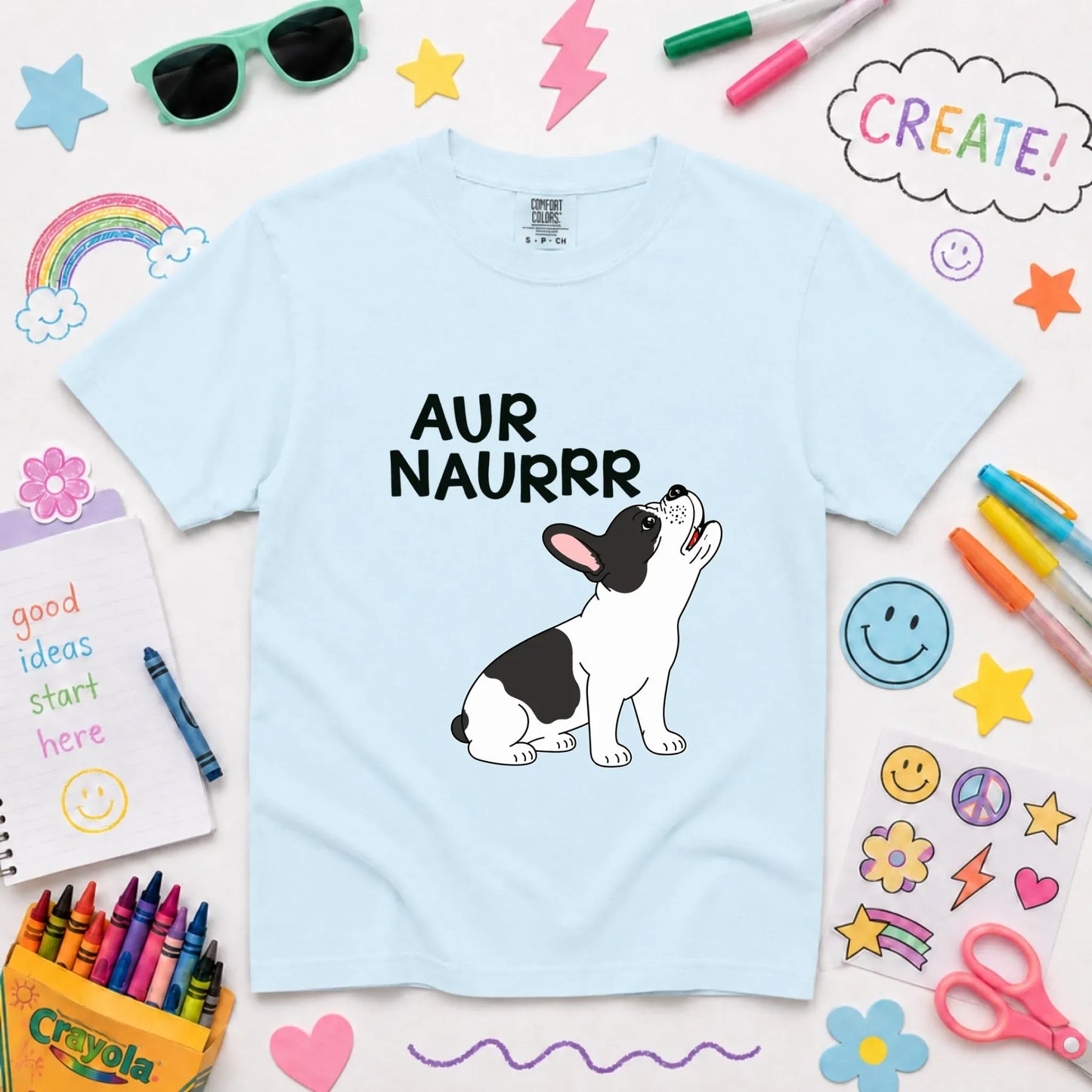Custom Frenchie Aur Naur Funny YOUTH Unisex TShirt Chambray