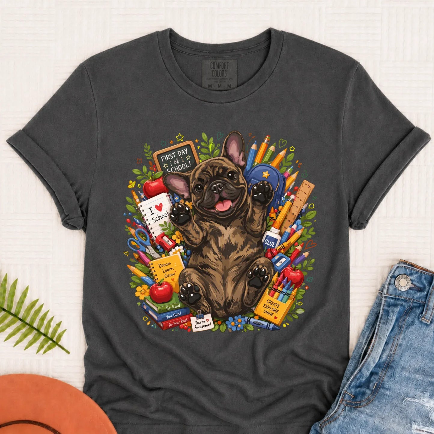 Custom Frenchie Back to School Teacher Unisex Tshirt Pepper