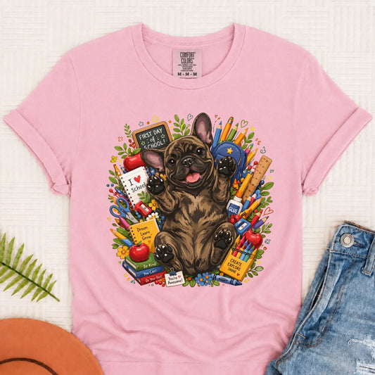 Custom Frenchie Back to School Teacher Unisex Tshirt Blossom