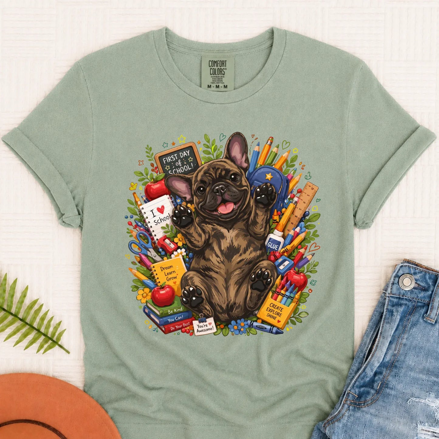 Custom Frenchie Back to School Teacher Unisex Tshirt Bay