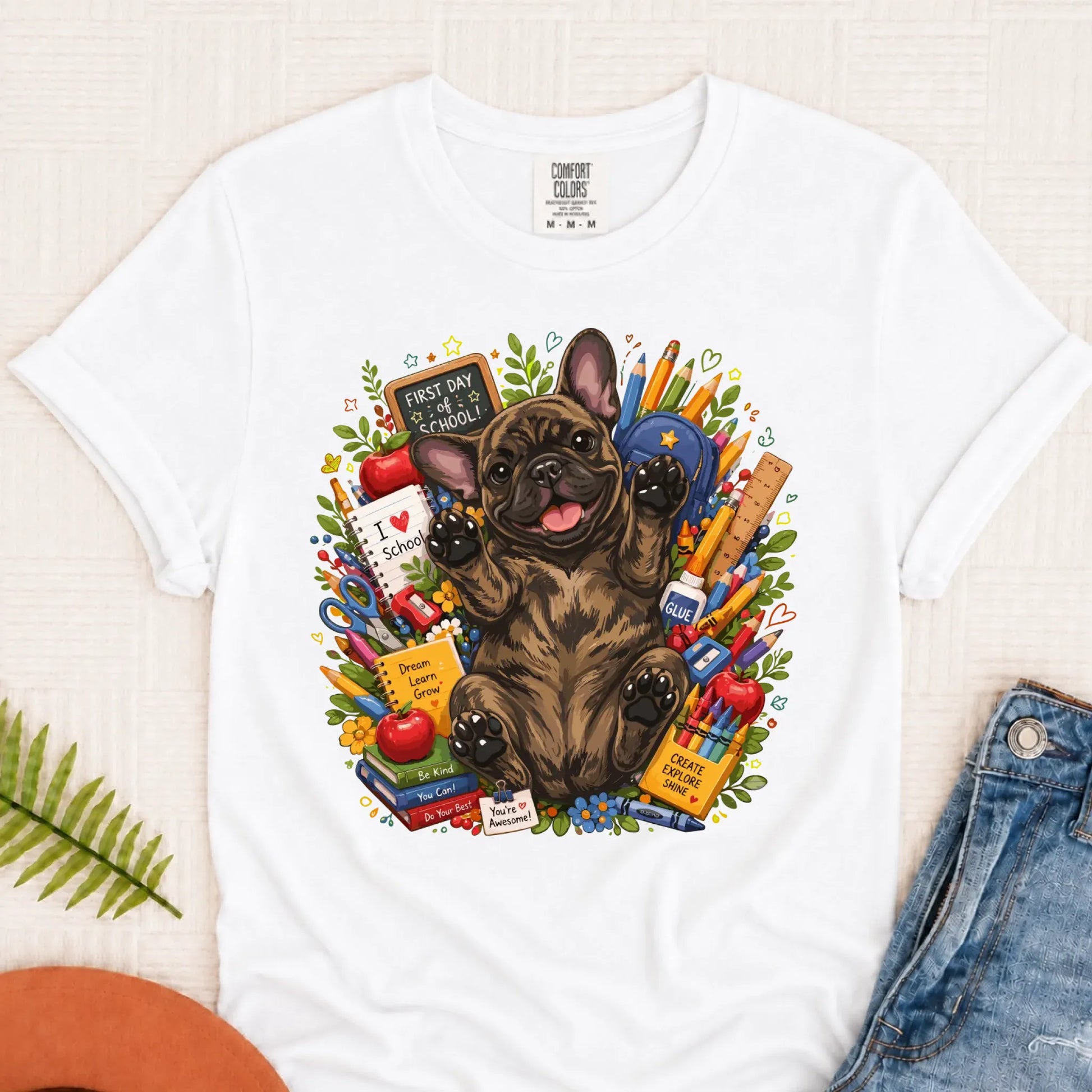 Custom Frenchie Back to School Teacher Unisex Tshirt White