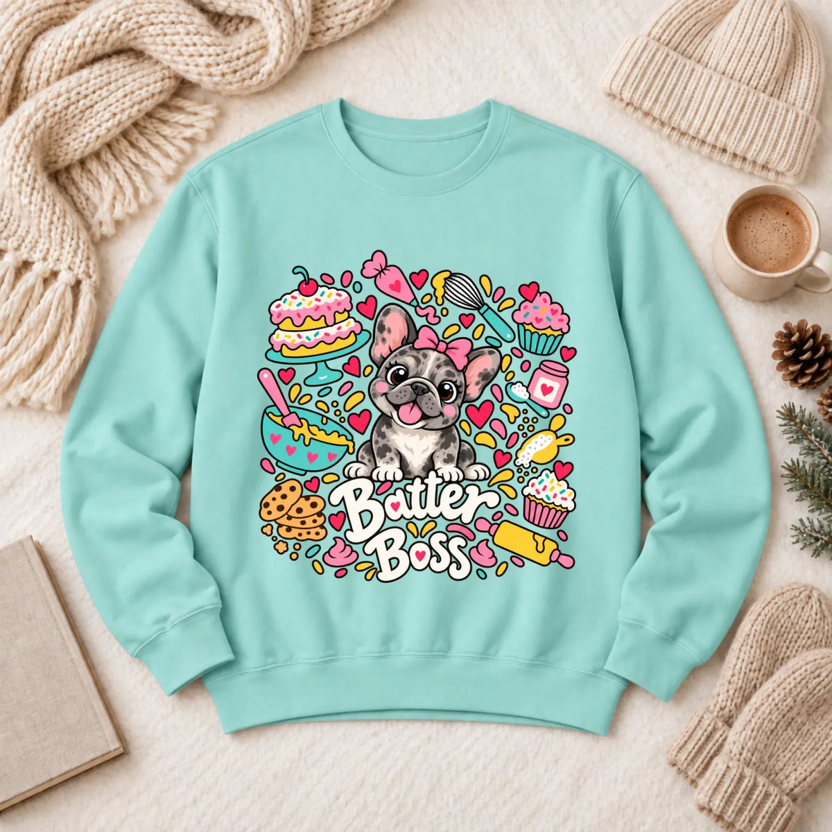 Custom Frenchie Baker Baking Unisex Sweatshirt Chalky Mint