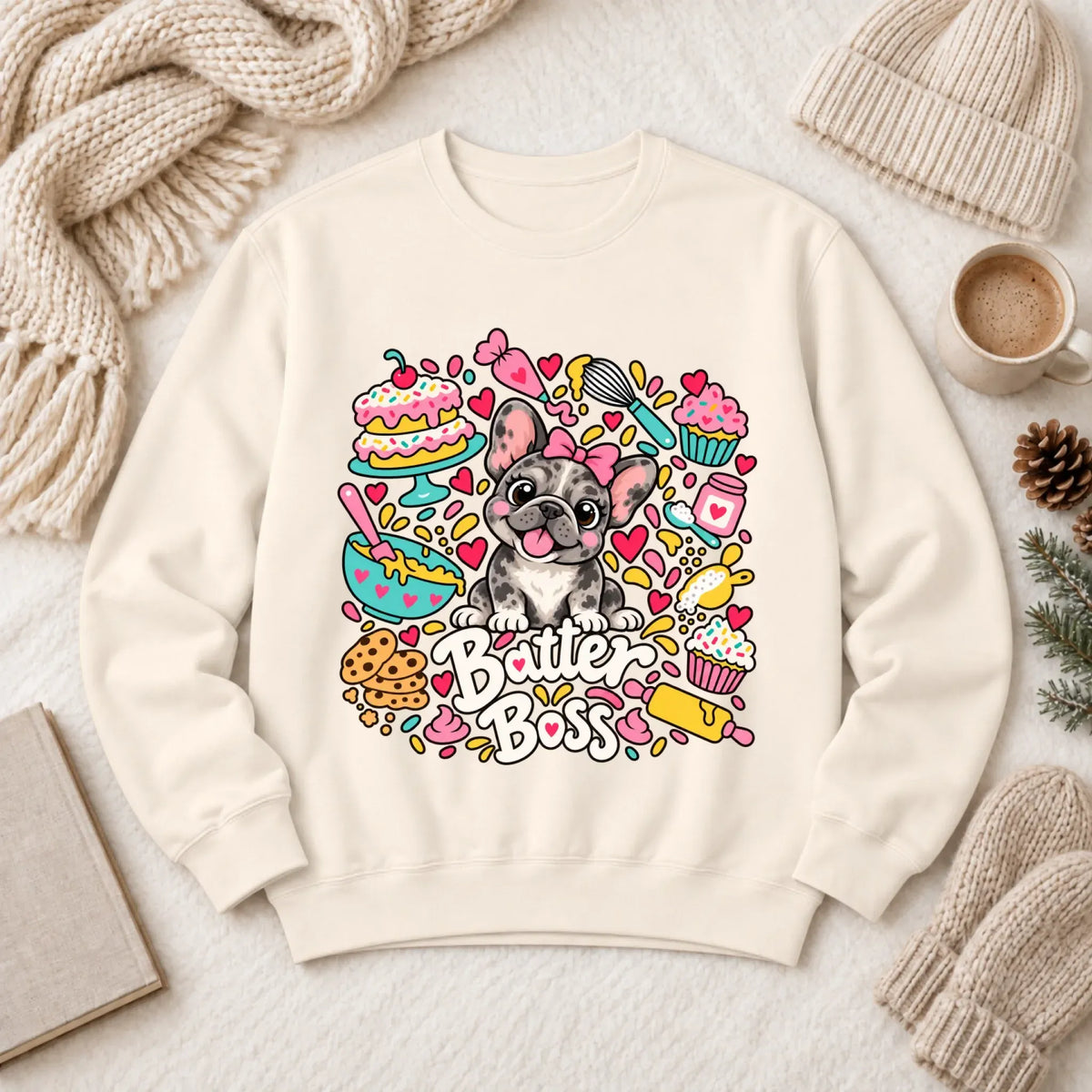 Custom Frenchie Baker Baking Unisex Sweatshirt Ivory