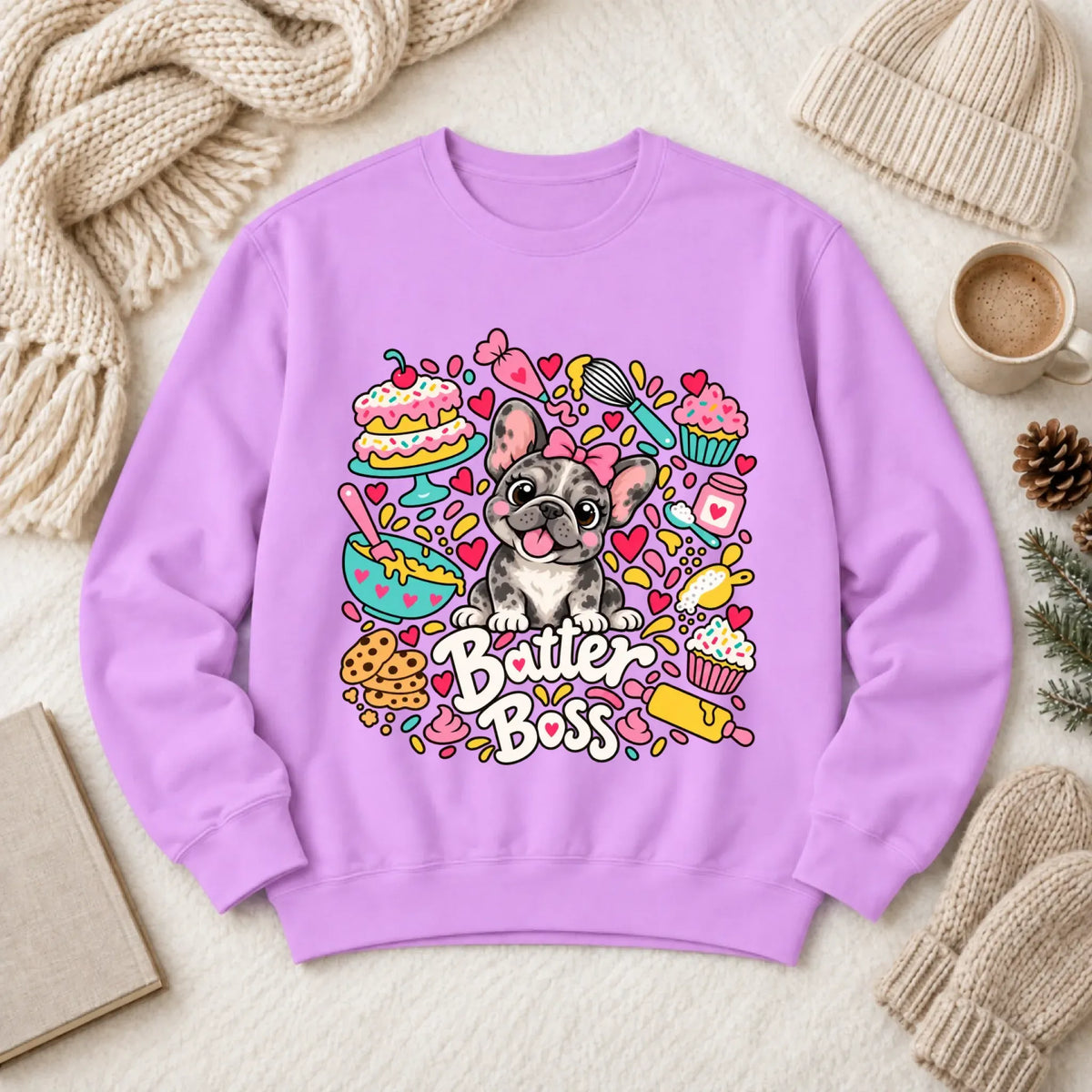 Custom Frenchie Baker Baking Unisex Sweatshirt Neon Violet