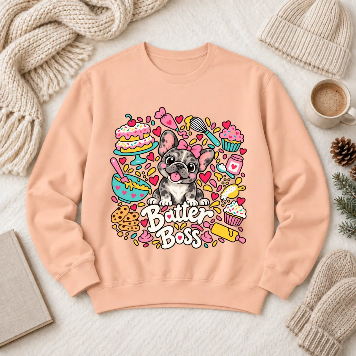 Custom Frenchie Baker Baking Unisex Sweatshirt White