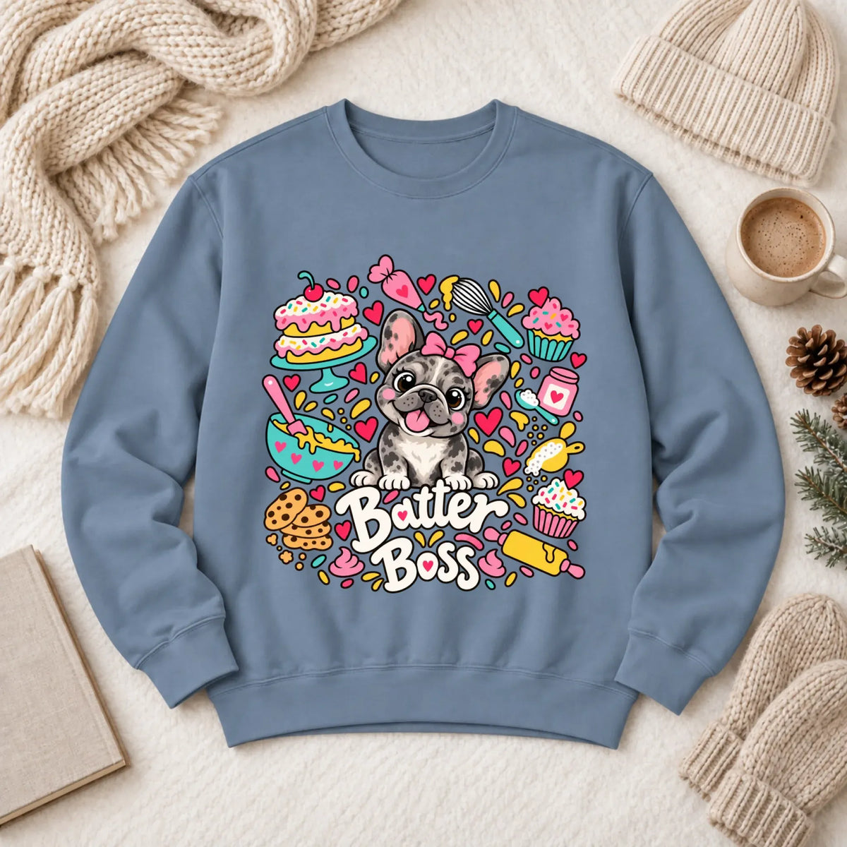 Custom Frenchie Baker Baking Unisex Sweatshirt Blue Jean