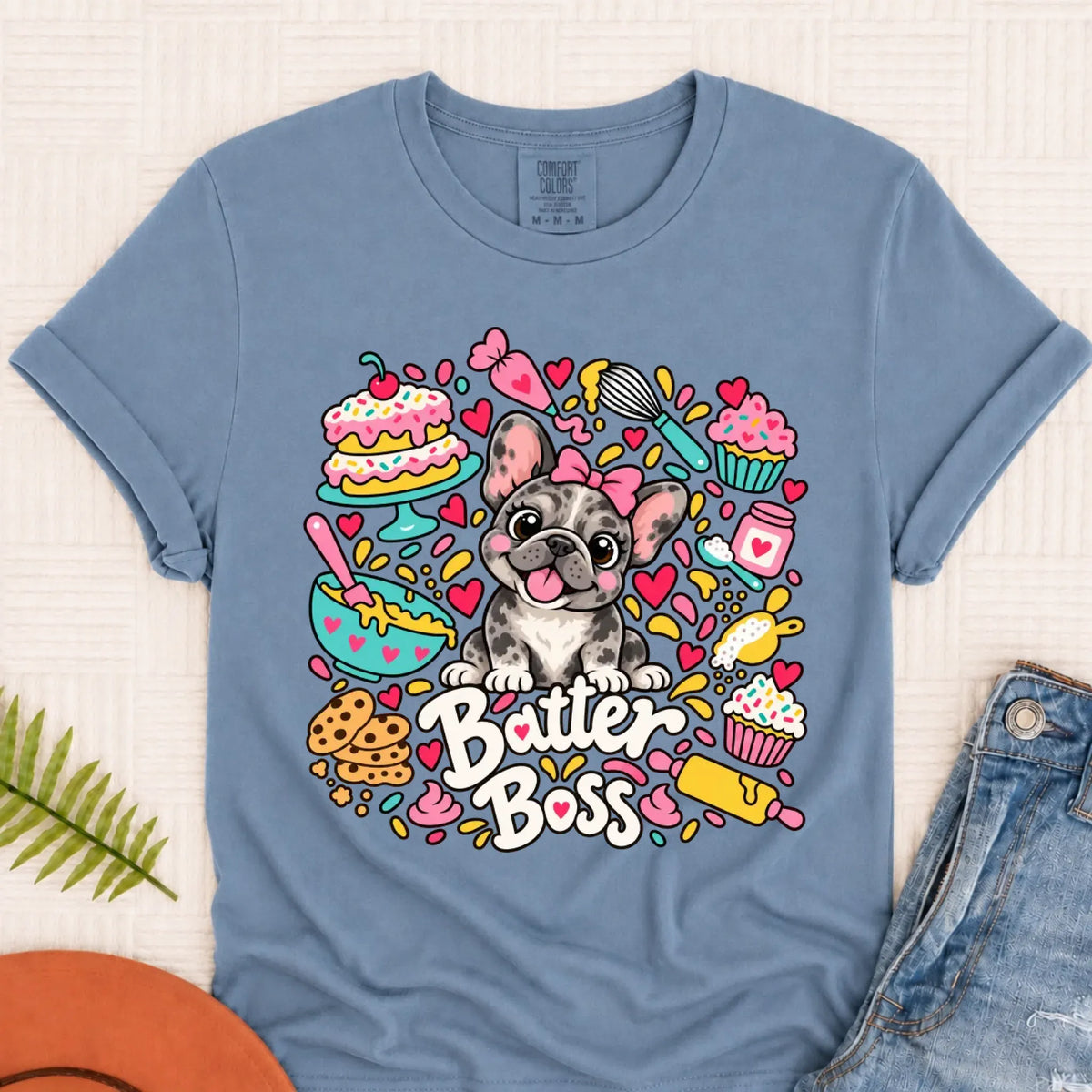Custom Frenchie Baker Baking Unisex Tshirt Blue Jean