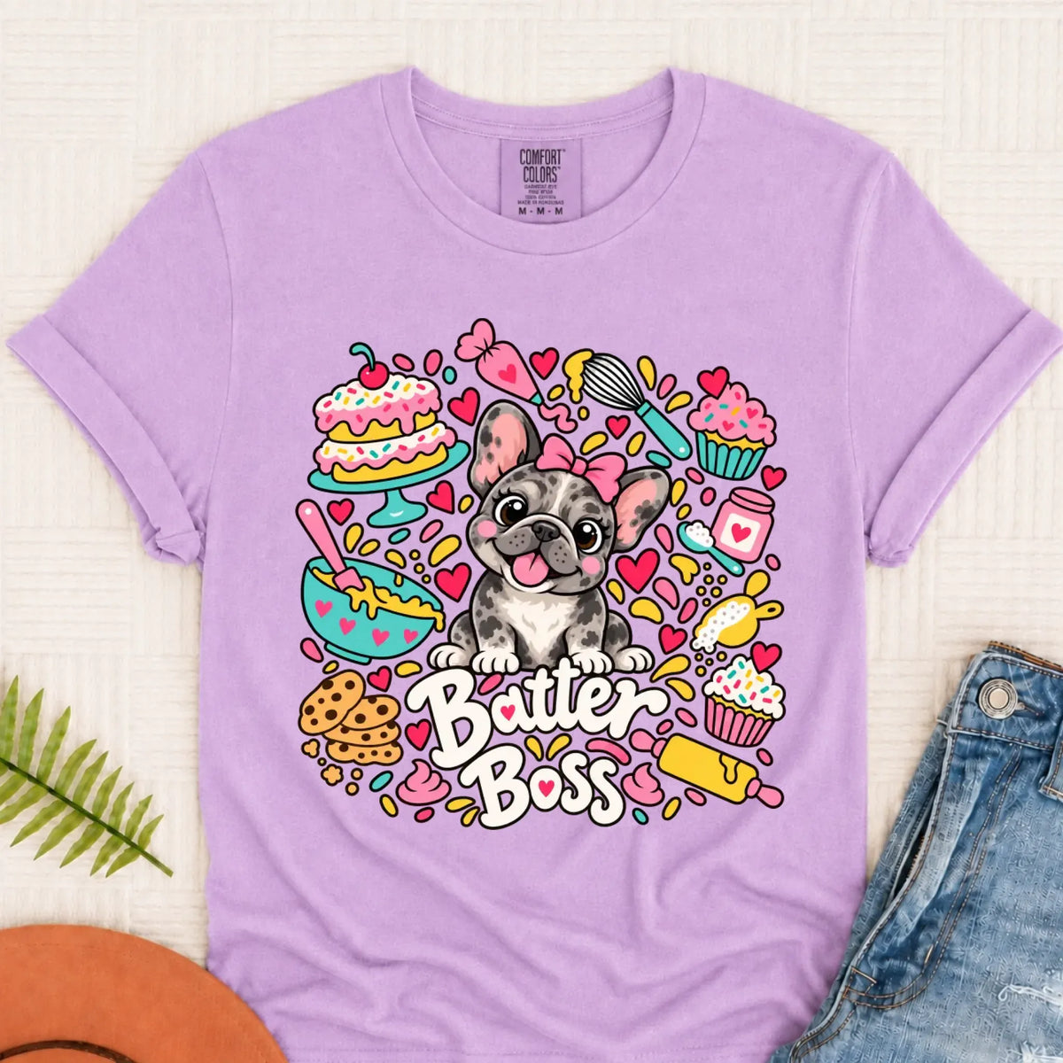Custom Frenchie Baker Baking Unisex Tshirt Orchid