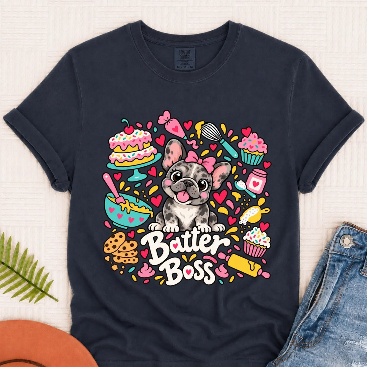 Custom Frenchie Baker Baking Unisex Tshirt Navy