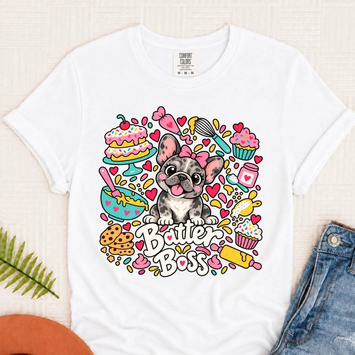 Custom Frenchie Baker Baking Unisex Tshirt White