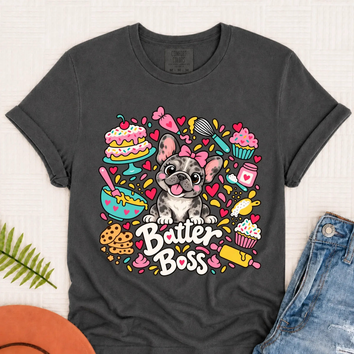 Custom Frenchie Baker Baking Unisex Tshirt Pepper