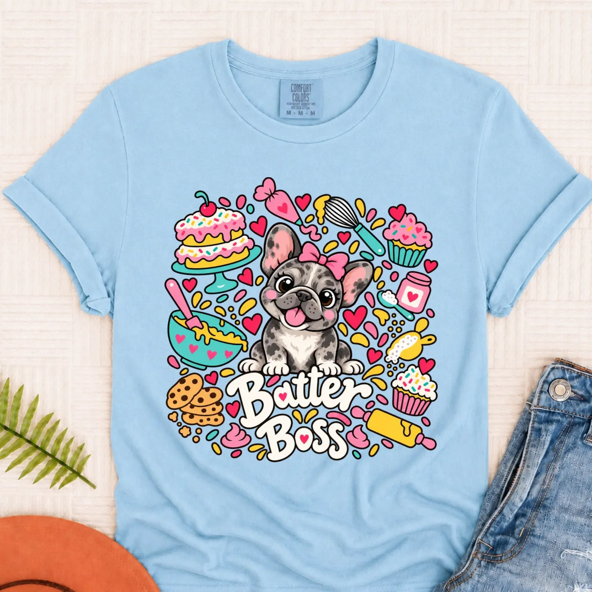 Custom Frenchie Baker Baking Unisex Tshirt Chambray