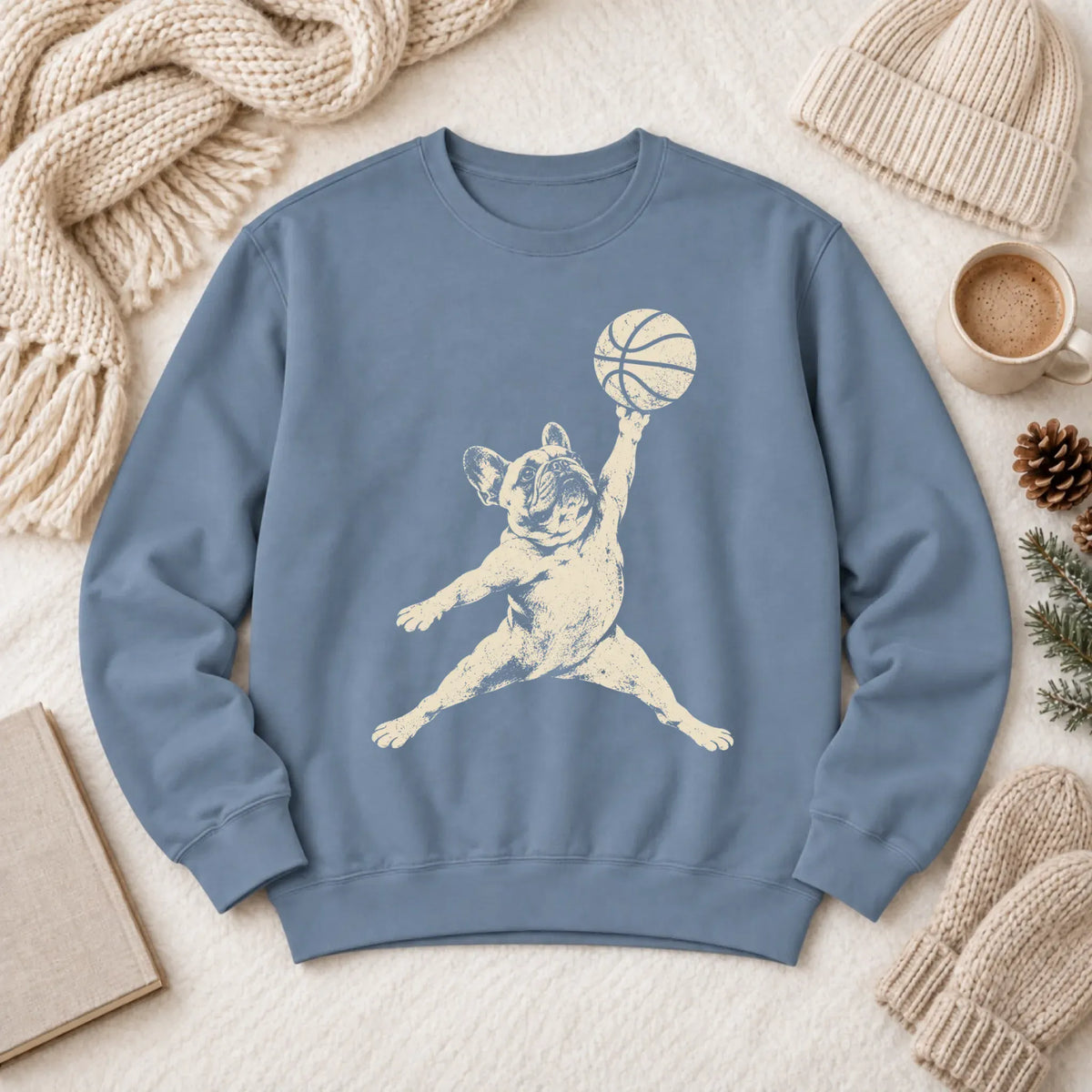 Sweatshirt Blue Jean / M Custom Frenchie Basketball Slam Dunk Unisex Sweatshirt