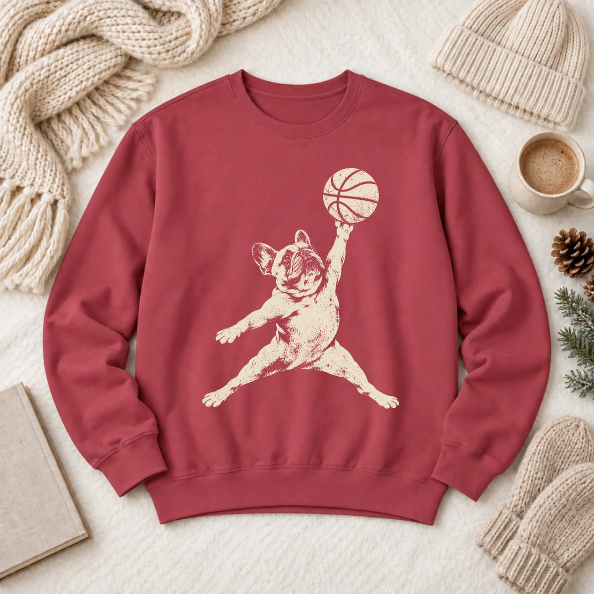 Sweatshirt Crimson / S Custom Frenchie Basketball Slam Dunk Unisex Sweatshirt