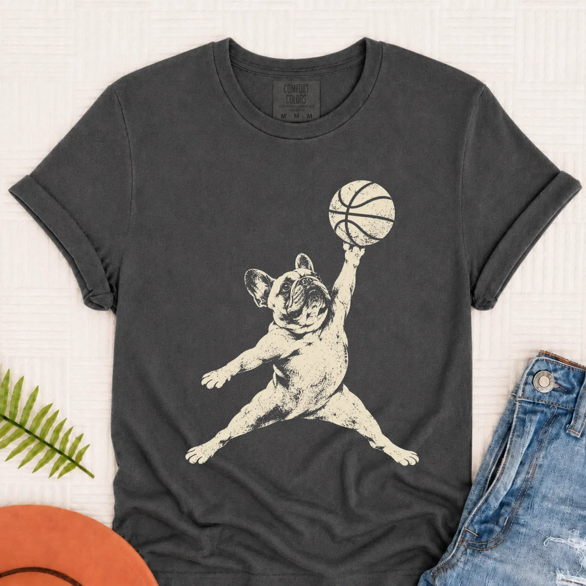 T-Shirt Pepper / S Custom Frenchie Basketball Slam Dunk Unisex Tshirt