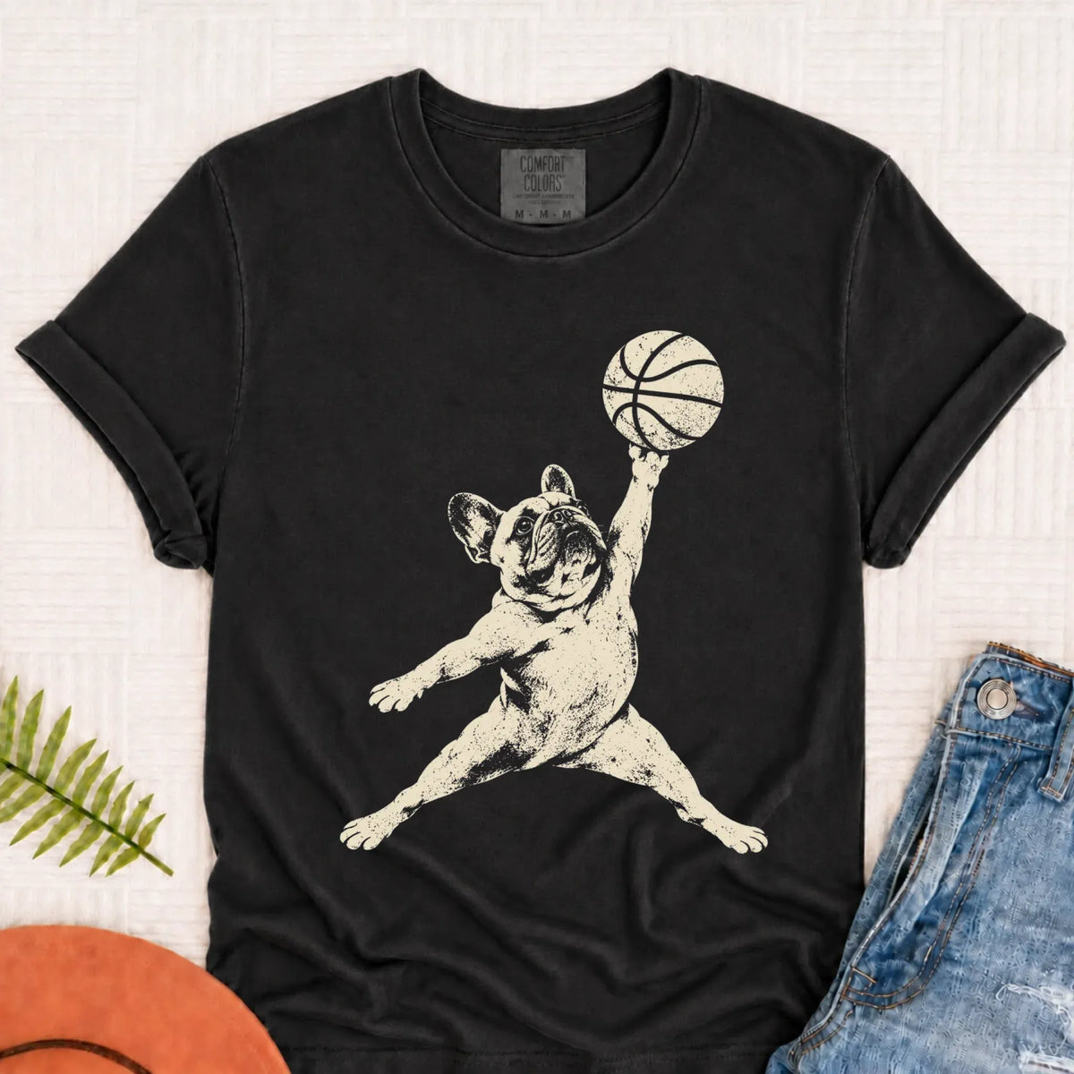 T-Shirt Graphite / S Custom Frenchie Basketball Slam Dunk Unisex Tshirt
