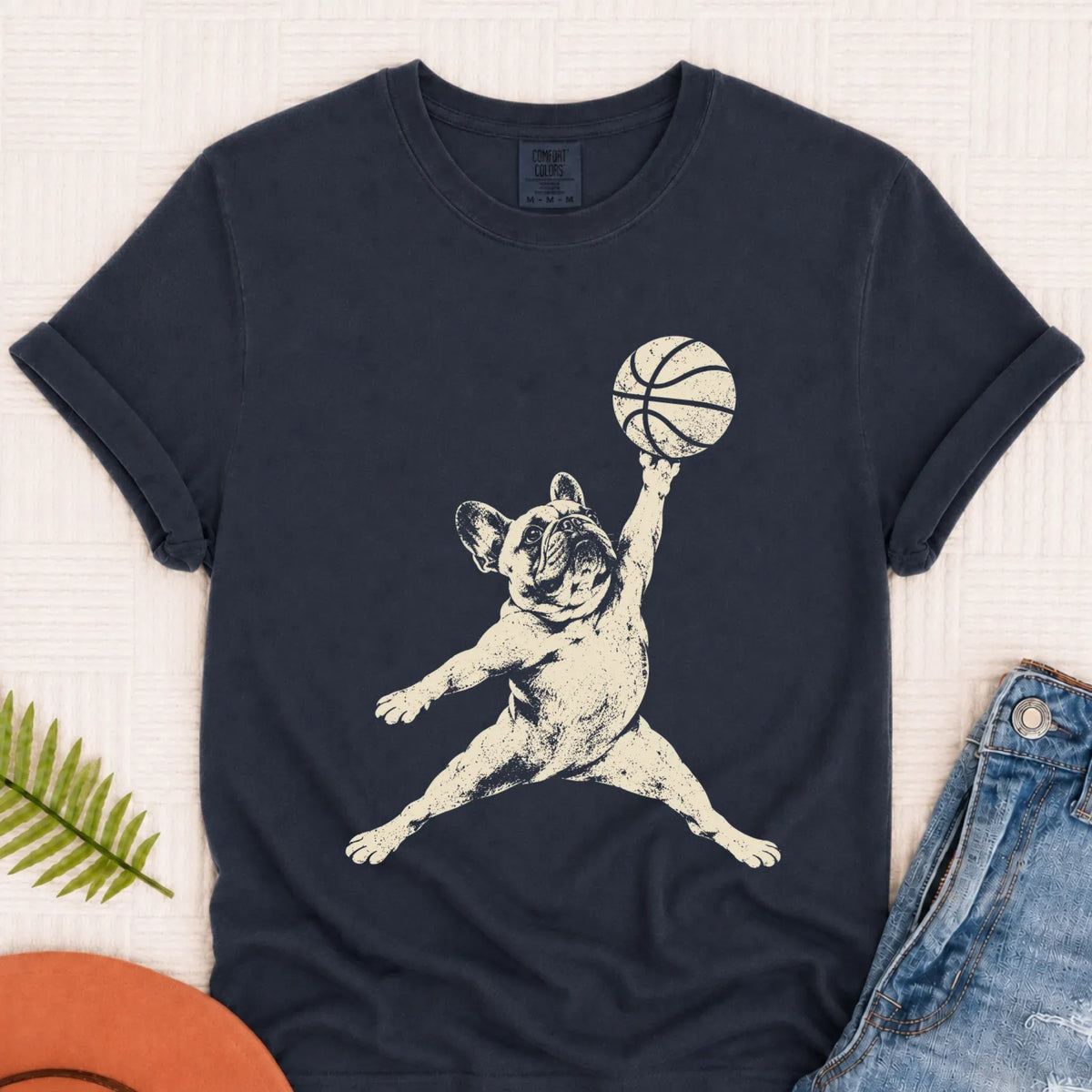 T-Shirt Navy / S Custom Frenchie Basketball Slam Dunk Unisex Tshirt