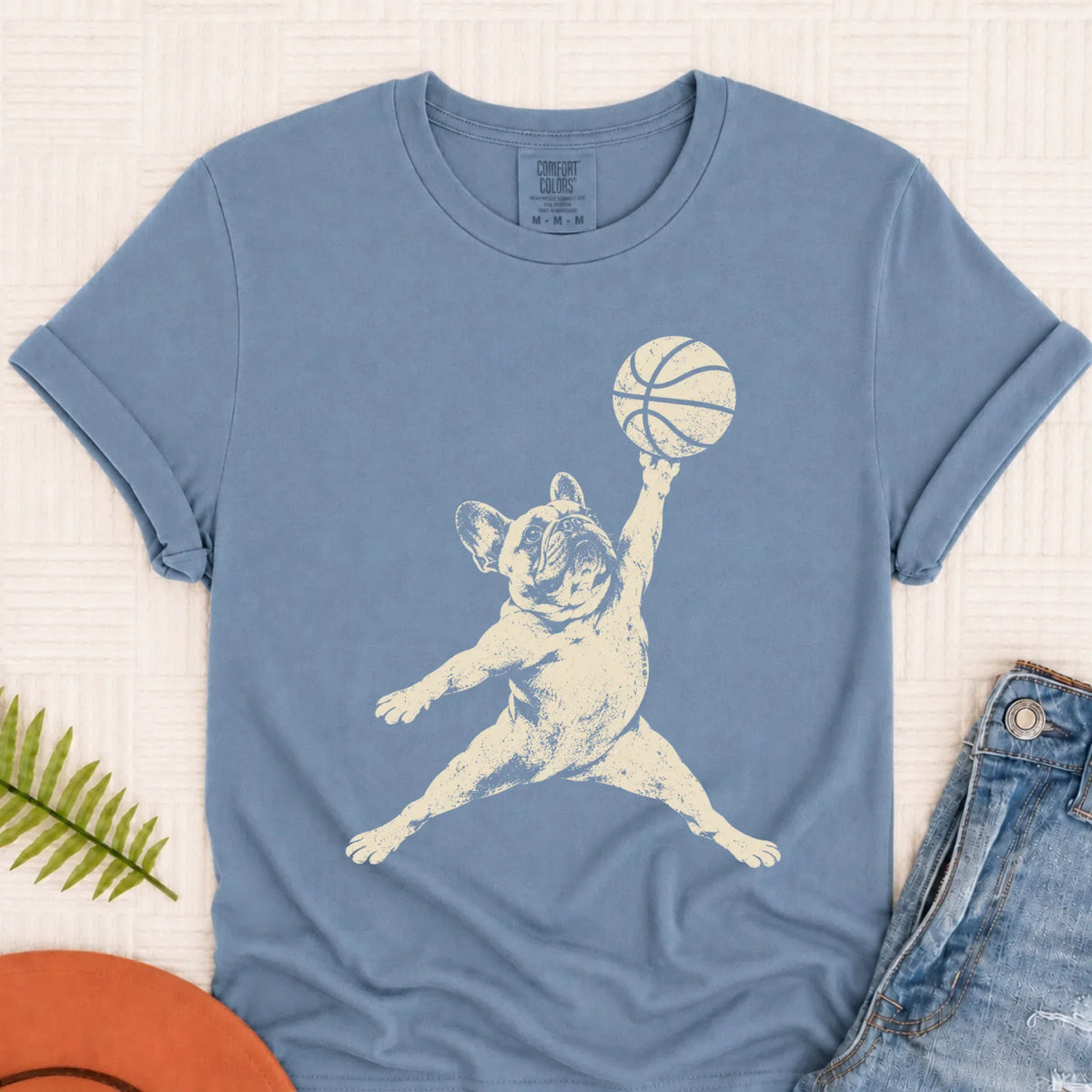 T-Shirt Blue Jean / S Custom Frenchie Basketball Slam Dunk Unisex Tshirt