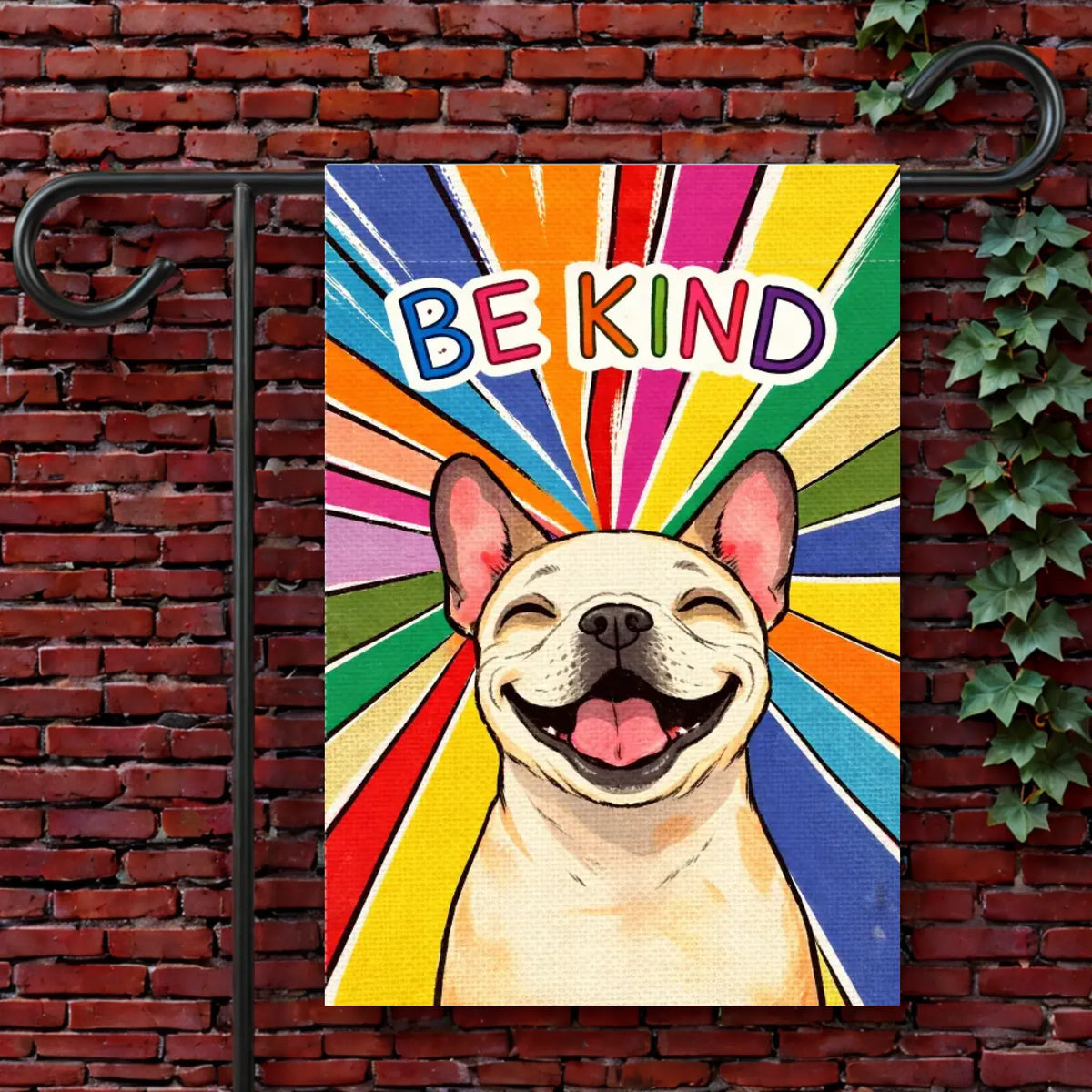 Custom Frenchie Be Kind Rainbow Yard Garden Flag 12'' × 18''