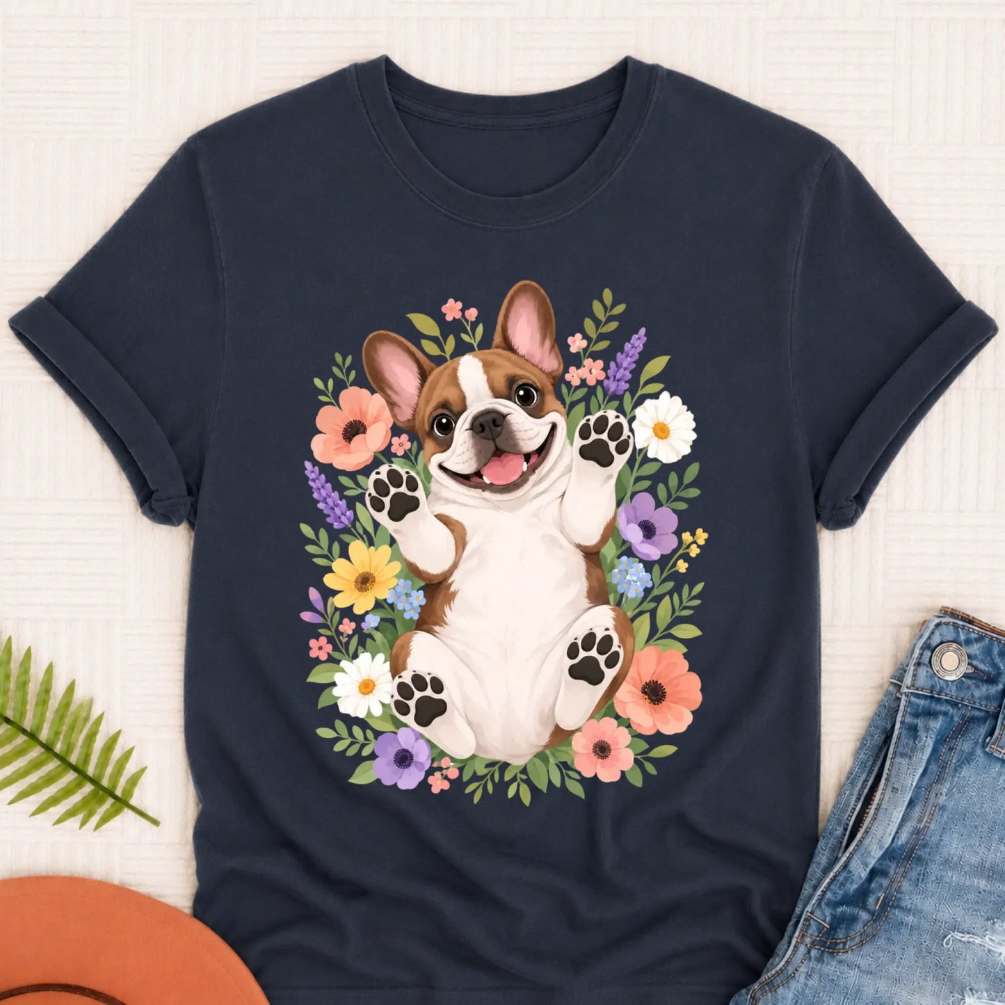 Custom Frenchie Belly Rubs Garden Unisext Tshirt Navy