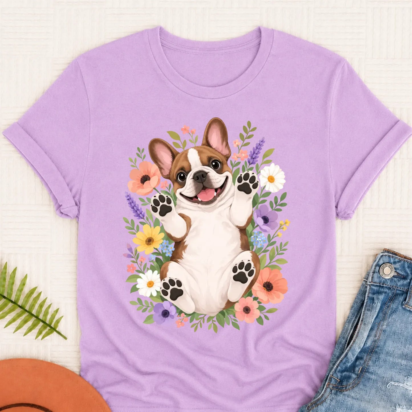 Custom Frenchie Belly Rubs Garden Unisext Tshirt Orchid