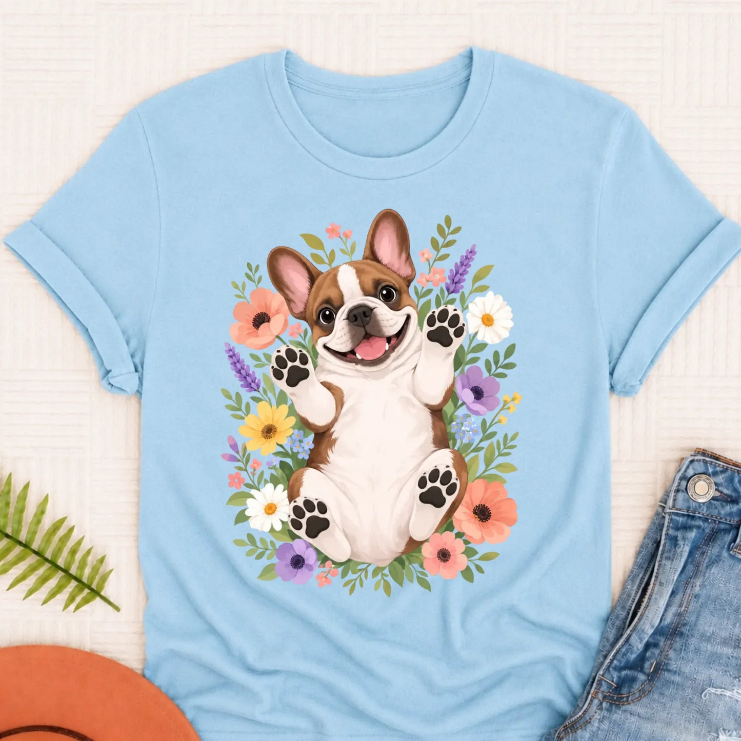 Custom Frenchie Belly Rubs Garden Unisext Tshirt Chambray