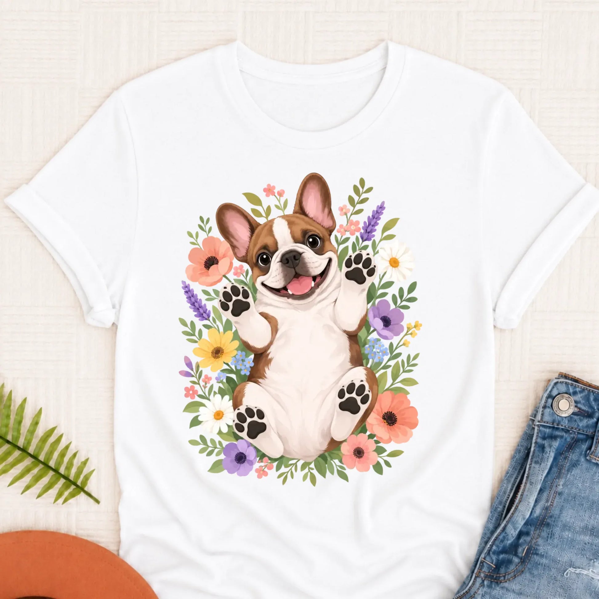 Custom Frenchie Belly Rubs Garden Unisext Tshirt White