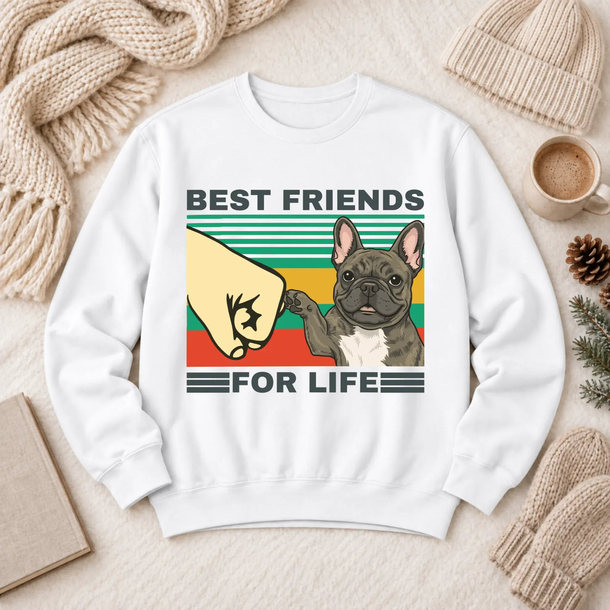 Customizer 1466 LW Sweatshirt Light / White / S Custom Frenchie Best Friends Unisex Sweatshirt