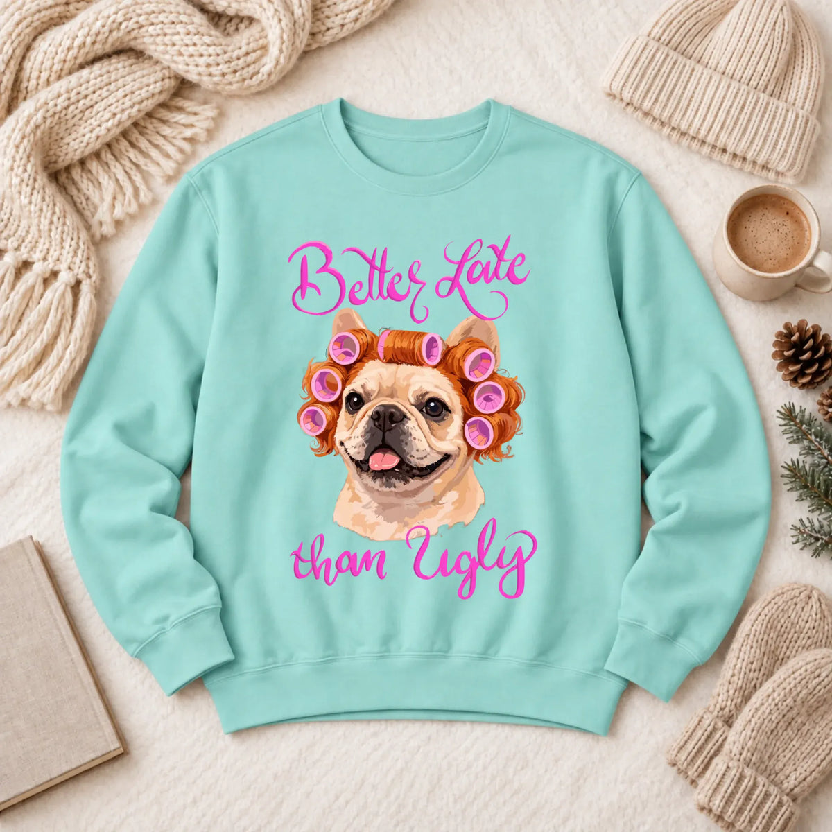 Sweatshirt Chalky Mint / S Custom Frenchie Better Late Funny Unisex Sweatshirt