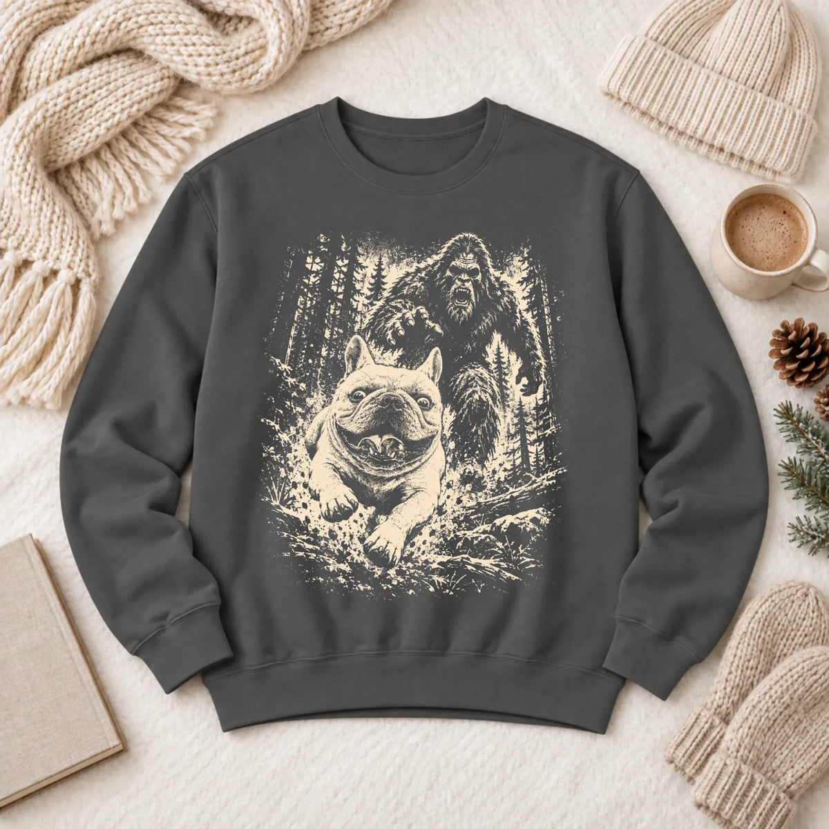 Sweatshirt Pepper / S Custom Frenchie Bigfoot Hiking Unisex Sweatshirt