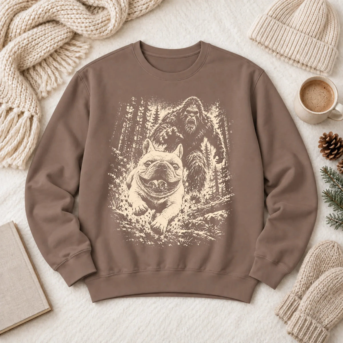 Sweatshirt Espresso / S Custom Frenchie Bigfoot Hiking Unisex Sweatshirt