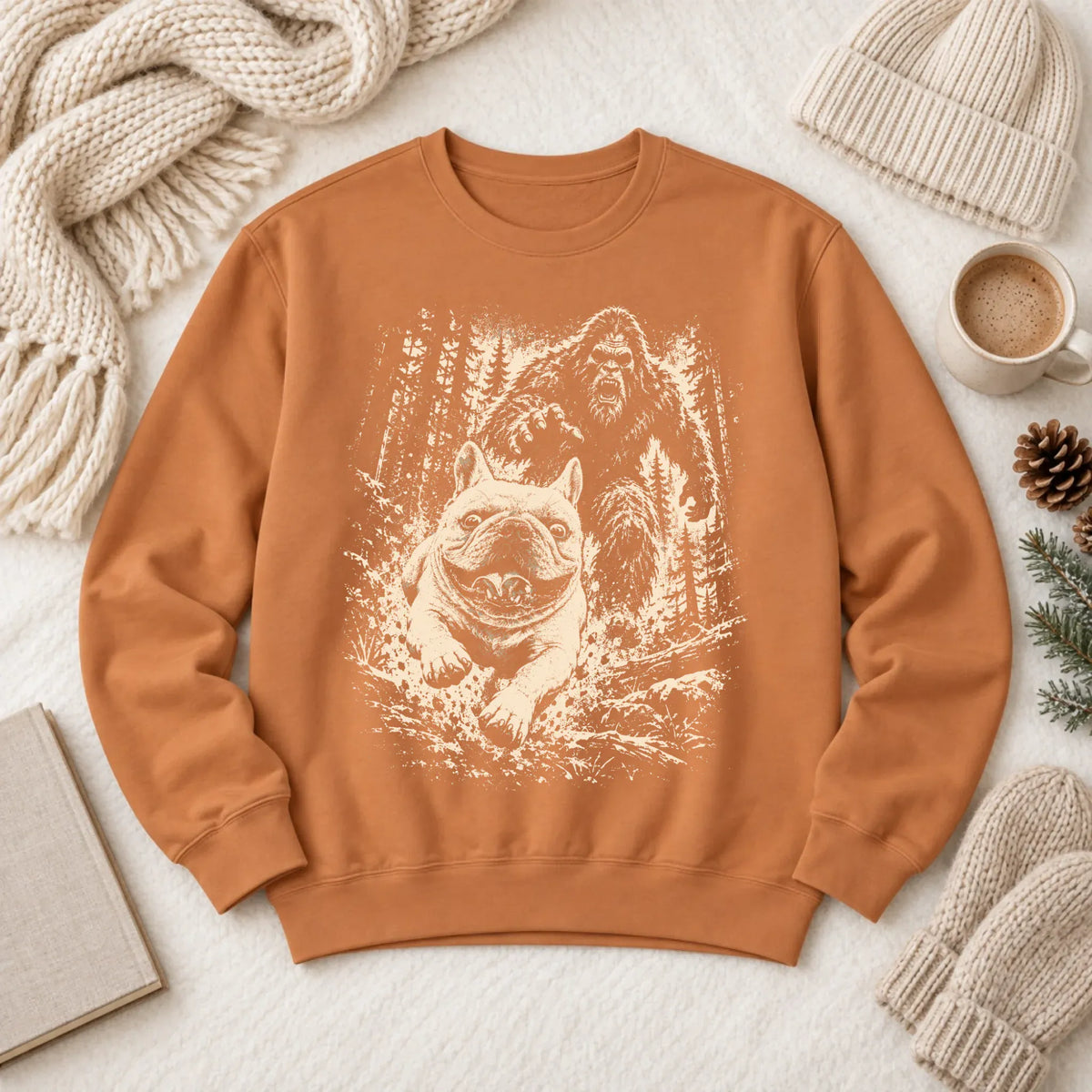 Sweatshirt Yam / S Custom Frenchie Bigfoot Hiking Unisex Sweatshirt