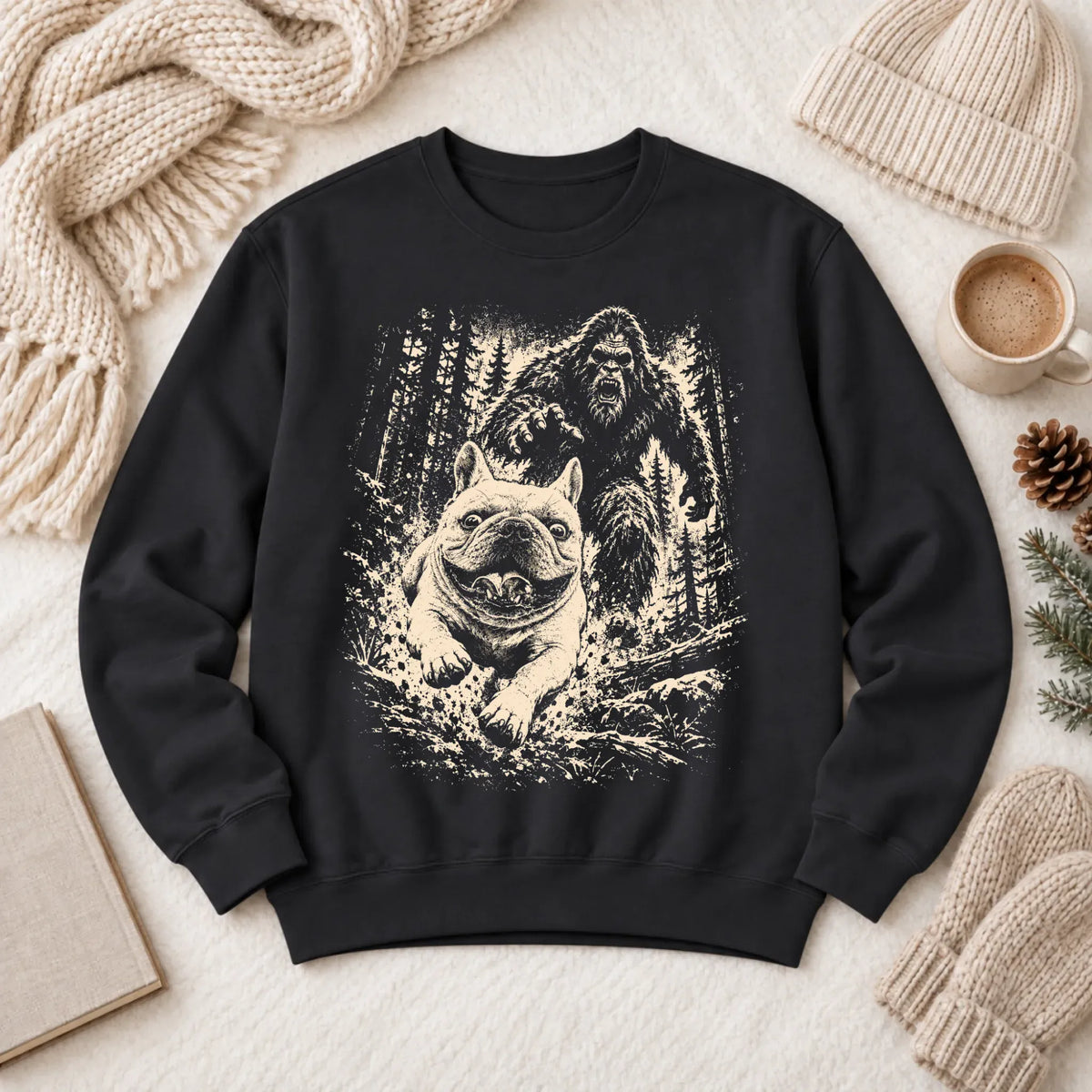 Sweatshirt Black / S Custom Frenchie Bigfoot Hiking Unisex Sweatshirt
