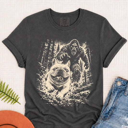 Custom Frenchie Bigfoot Hiking Unisex Tshirt Pepper