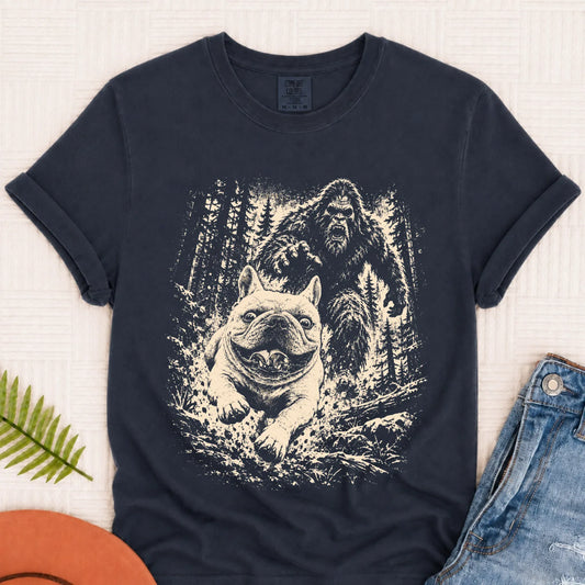 Custom Frenchie Bigfoot Hiking Unisex Tshirt Navy