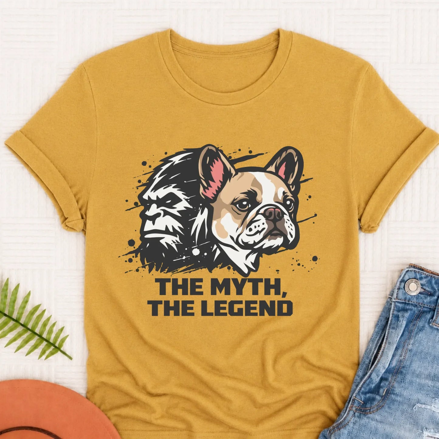 Custom Frenchie Bigfoot Myth Legend Unisex Shirt Mustard