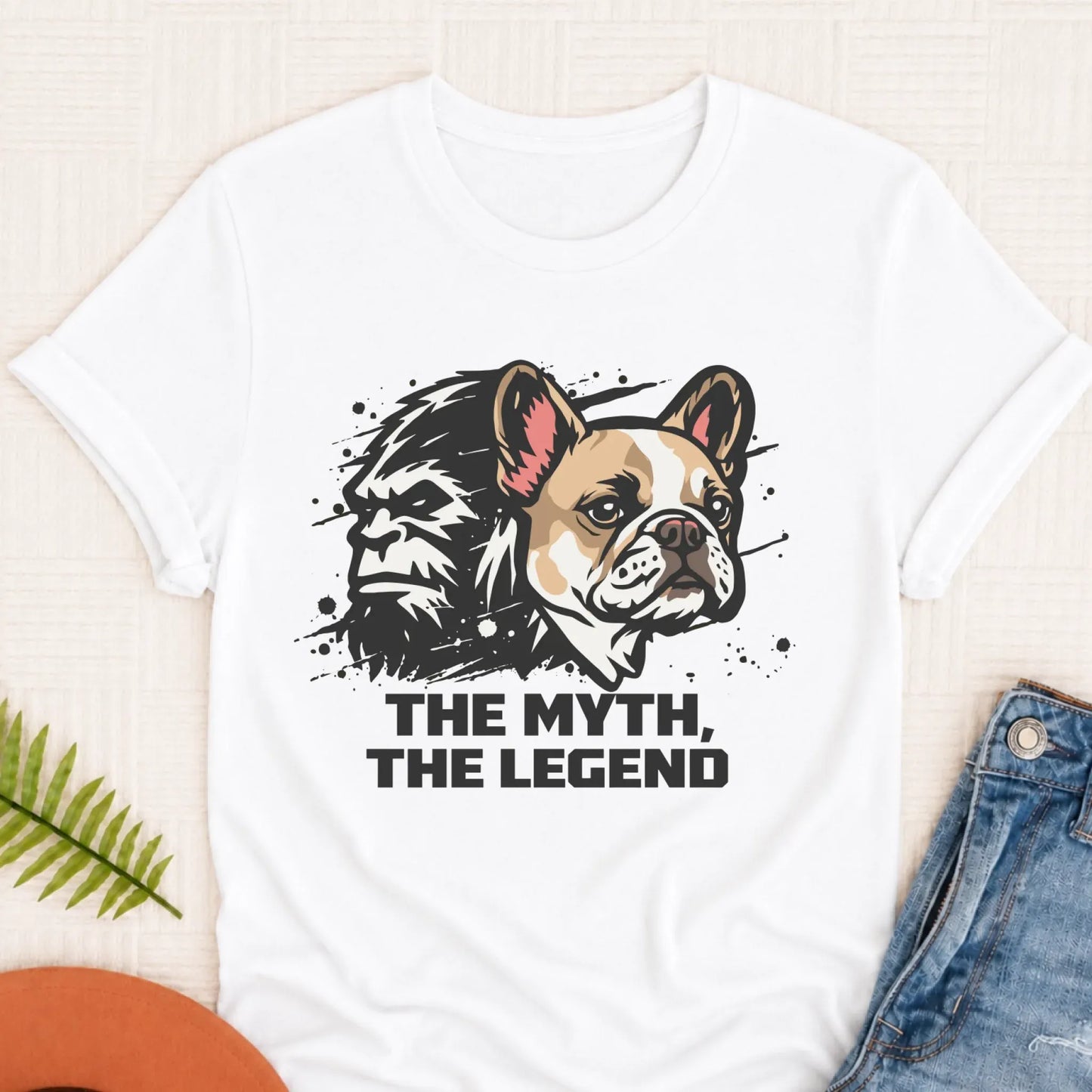 Custom Frenchie Bigfoot Myth Legend Unisex Shirt White