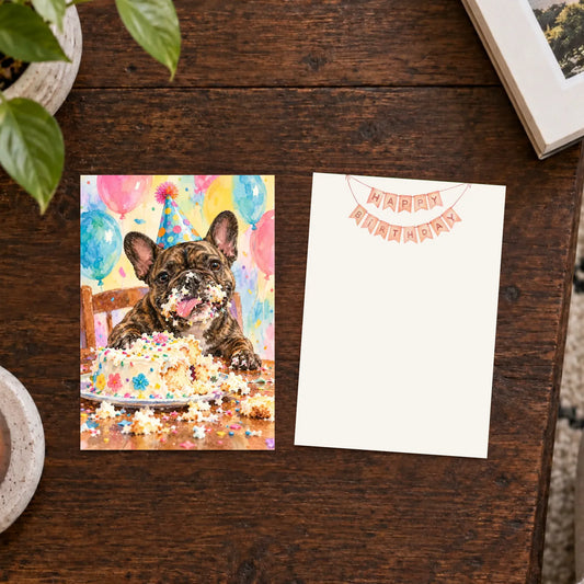 Custom Frenchie Birthday Cake Art Greeting Card