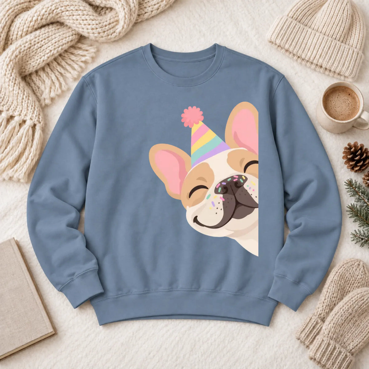 Custom Frenchie Birthday Party Unisex Sweatshirt Blue Jean