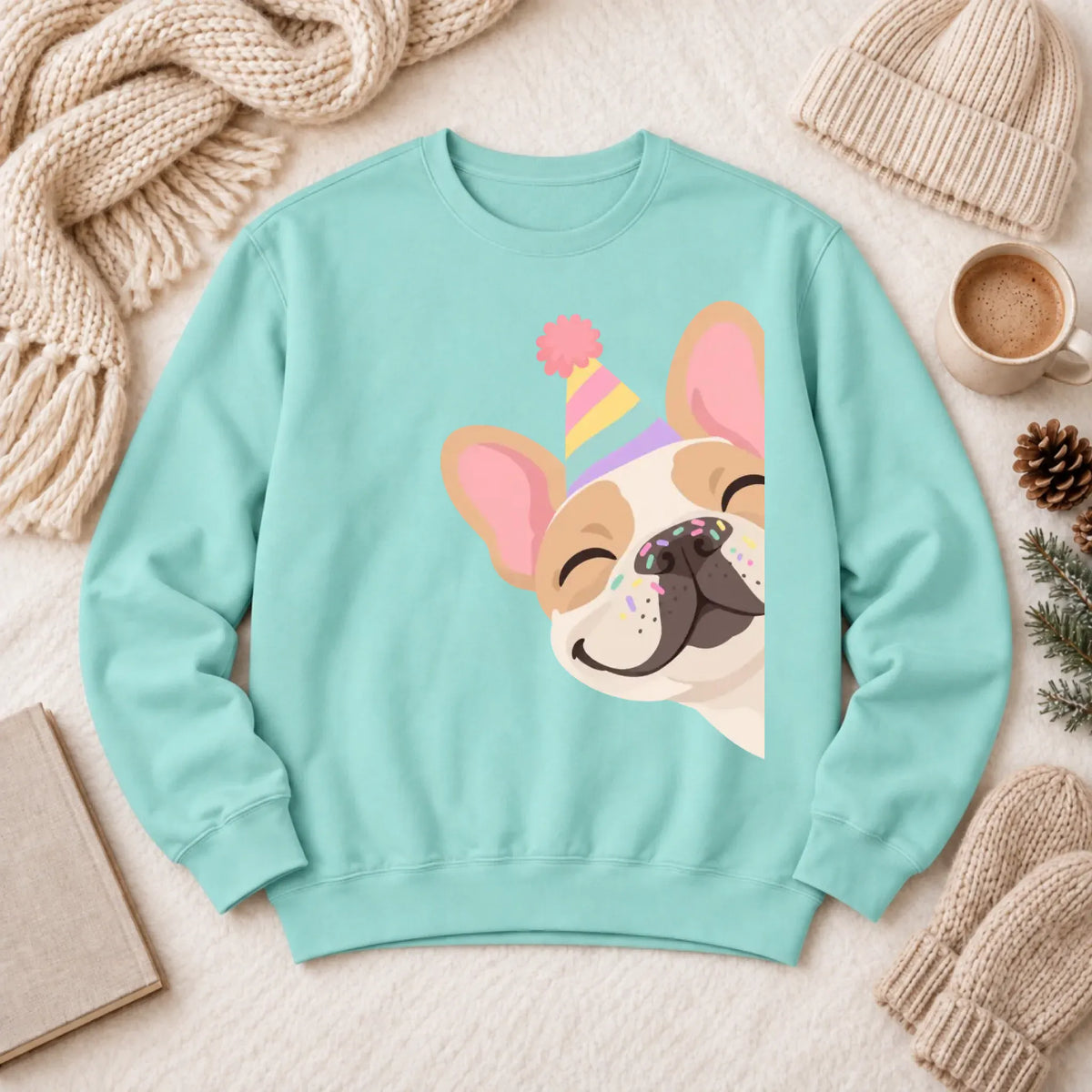 Custom Frenchie Birthday Party Unisex Sweatshirt Chalky Mint