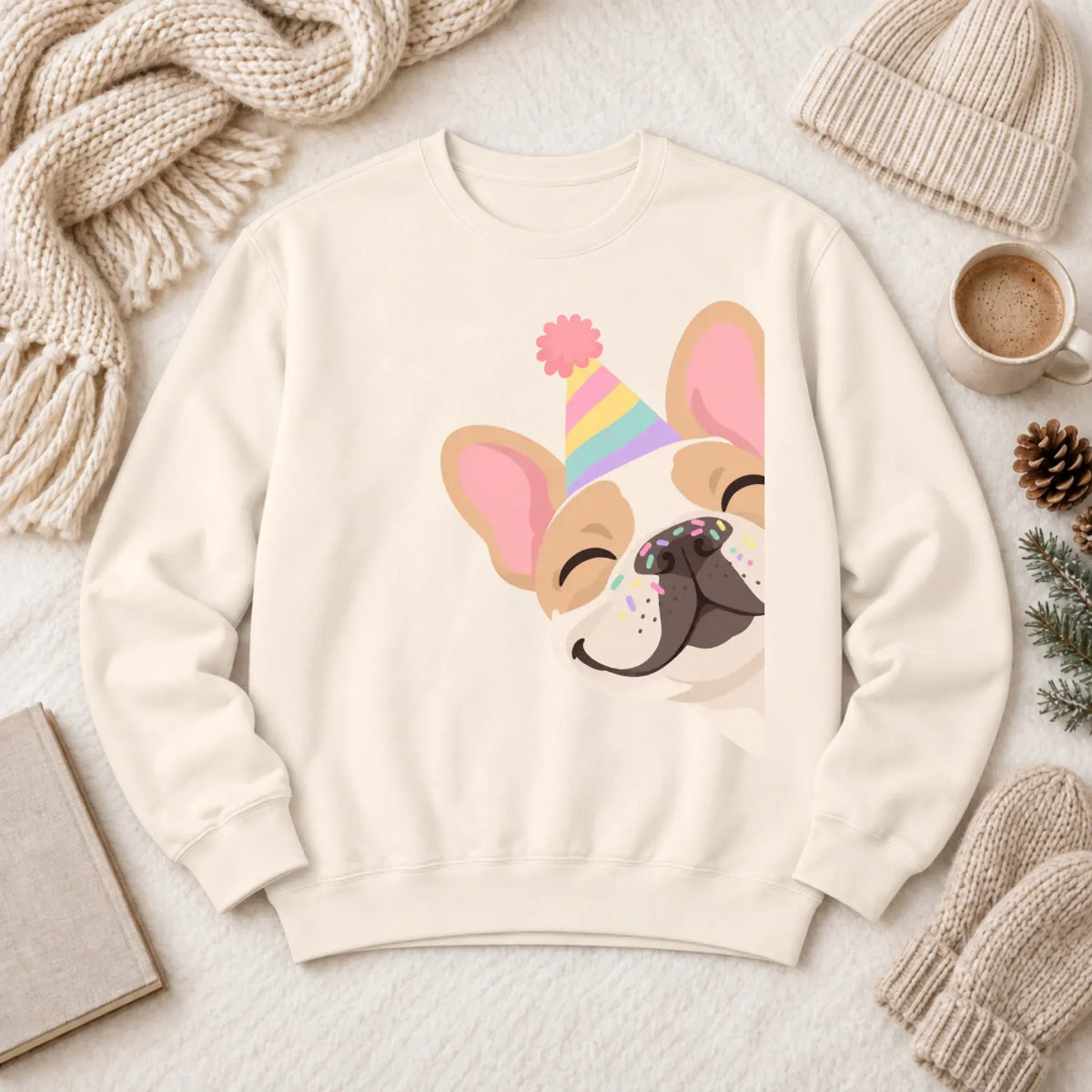 Custom Frenchie Birthday Party Unisex Sweatshirt Ivory