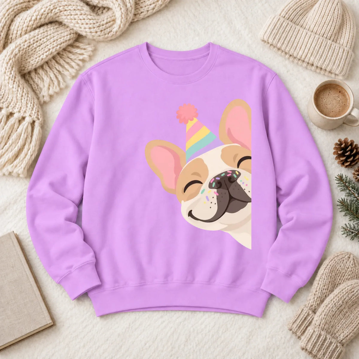 Custom Frenchie Birthday Party Unisex Sweatshirt Neon Violet
