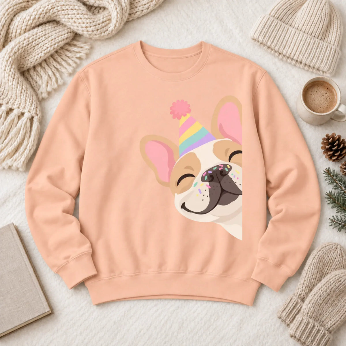 Custom Frenchie Birthday Party Unisex Sweatshirt Peachy