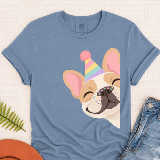 Custom Frenchie Birthday Party Unisex TShirt Blue Jean