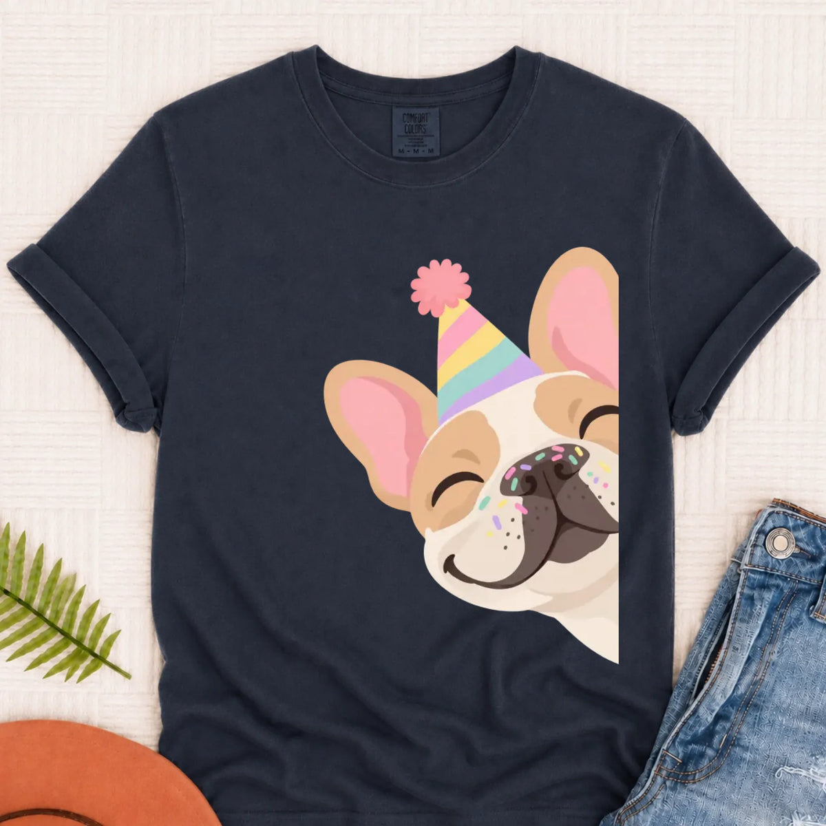 Custom Frenchie Birthday Party Unisex TShirt Navy