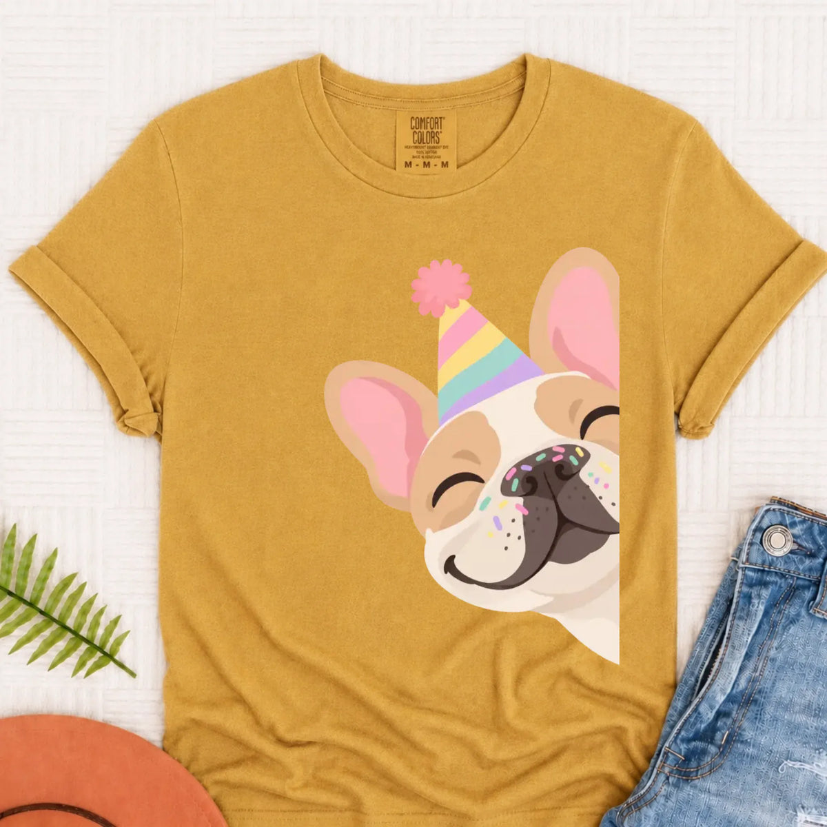 Custom Frenchie Birthday Party Unisex TShirt Mustard