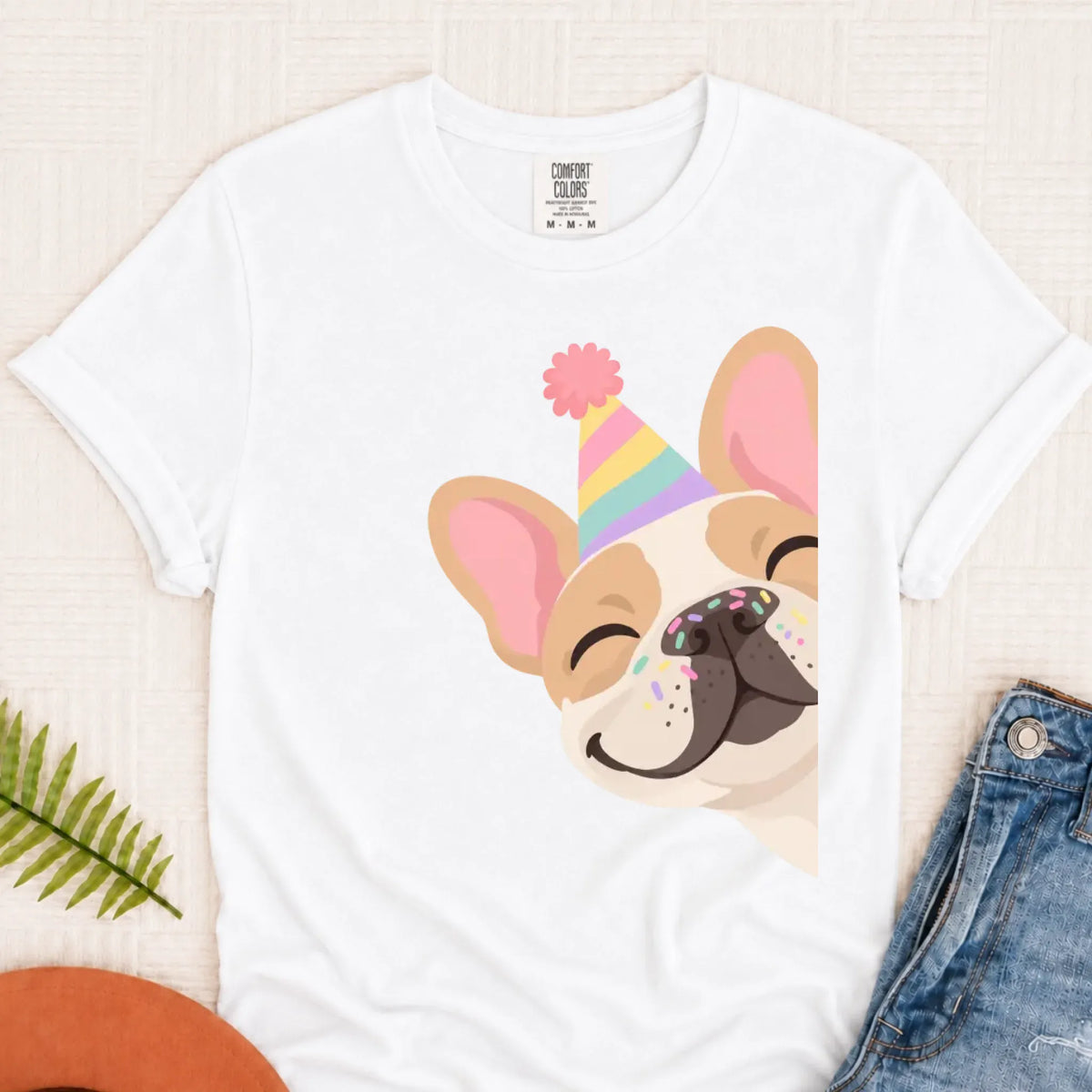 Custom Frenchie Birthday Party Unisex TShirt White